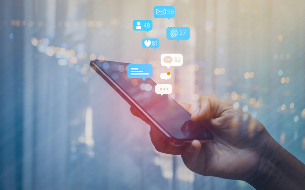 Mobile phone with social media icons