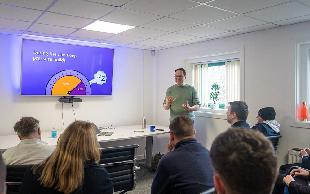 The Sleep Geek giving a talk to Mattress Online staff